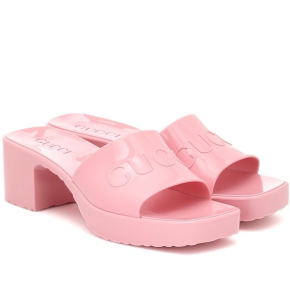 Gucci Shoes - New Gucci logo Rubber sandals pink Gucci Logo Womens Platform Slide Sand…